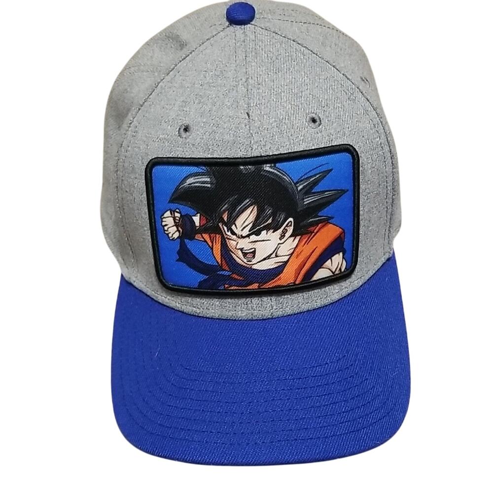 Dragon Ball Z Goku Anime Snapback Hat Gray & Blue Patch Logo Adjustable Cap OSFM